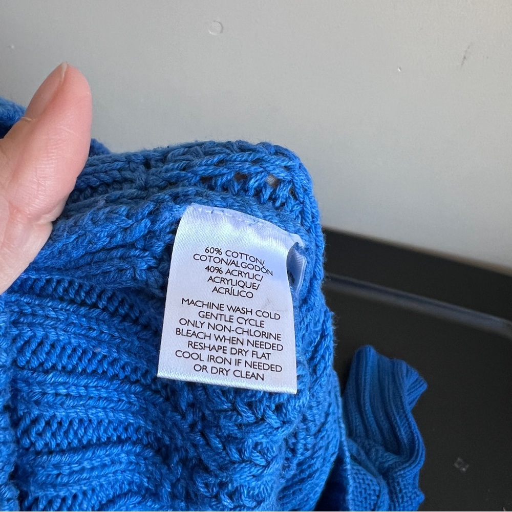 Loft Blue Stitch Cable Knit Chunky Pullover Mockneck Sweater - Picture 5 of 5